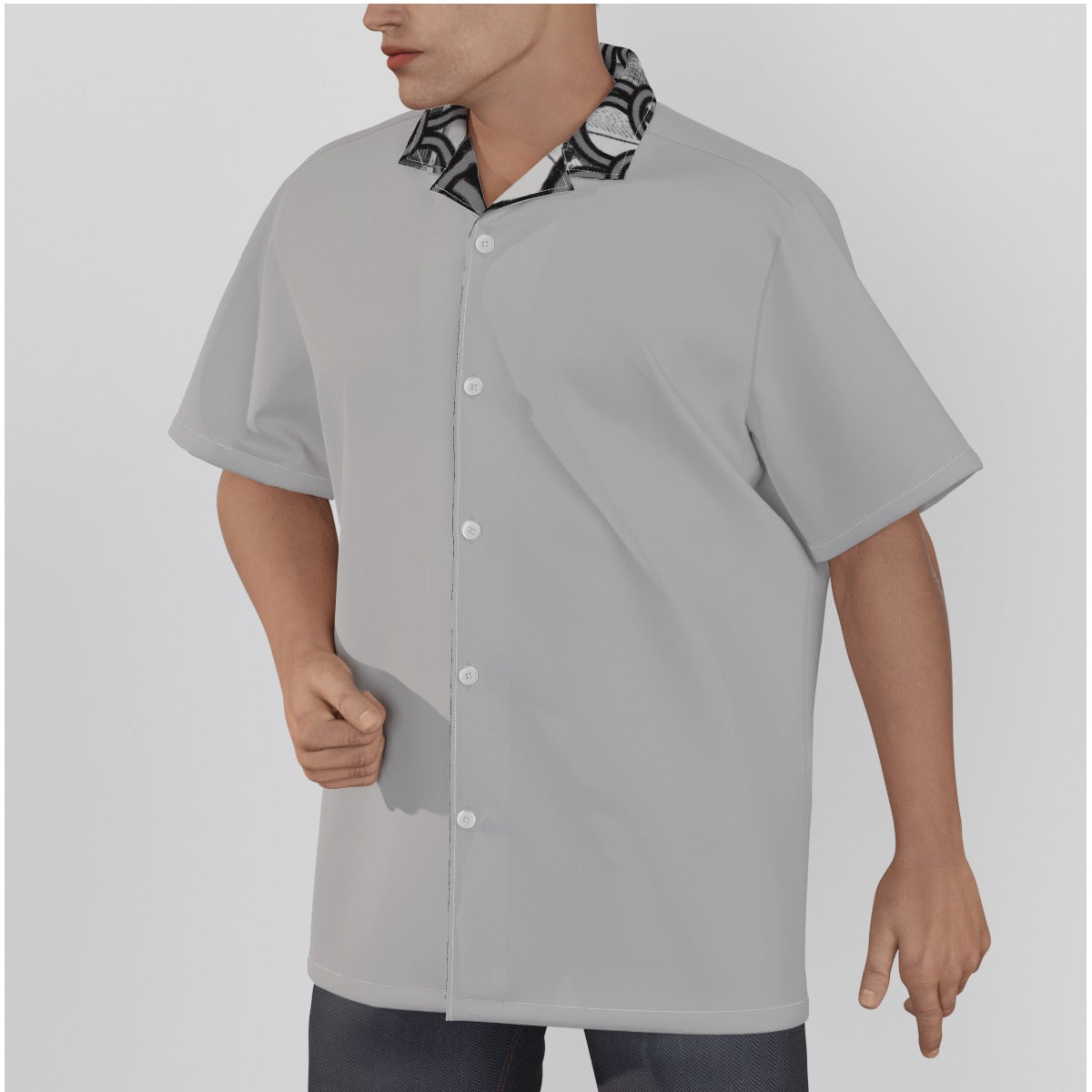 Brooklynite Trim Men's Hawaiian Shirt (Light Gray)