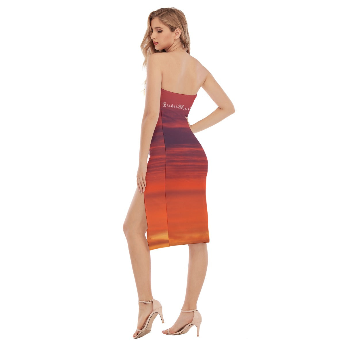 BridesMermaid Ombre Beach Dress - Red Sunset