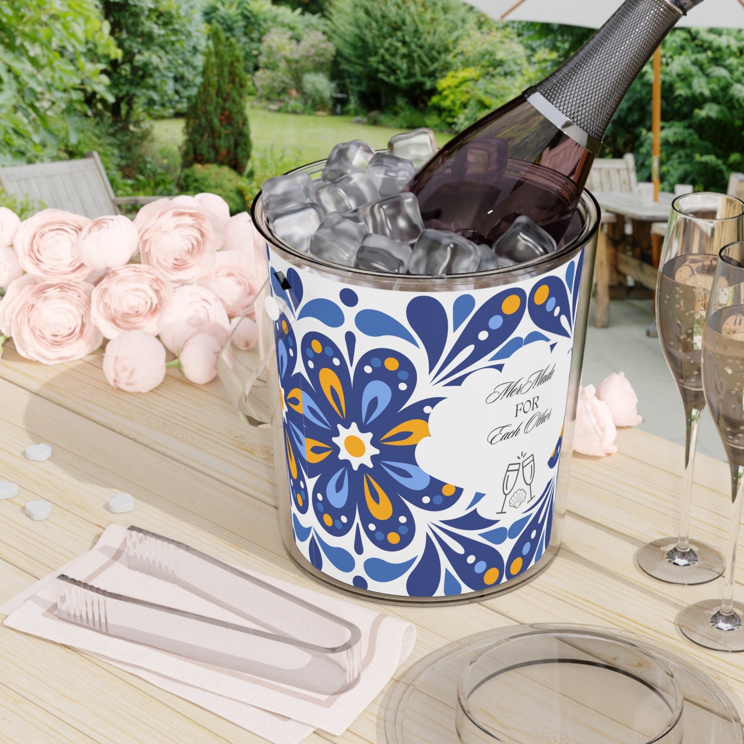 "MerMade For Each Other" Ice Bucket with Tongs (Venetian Tile)