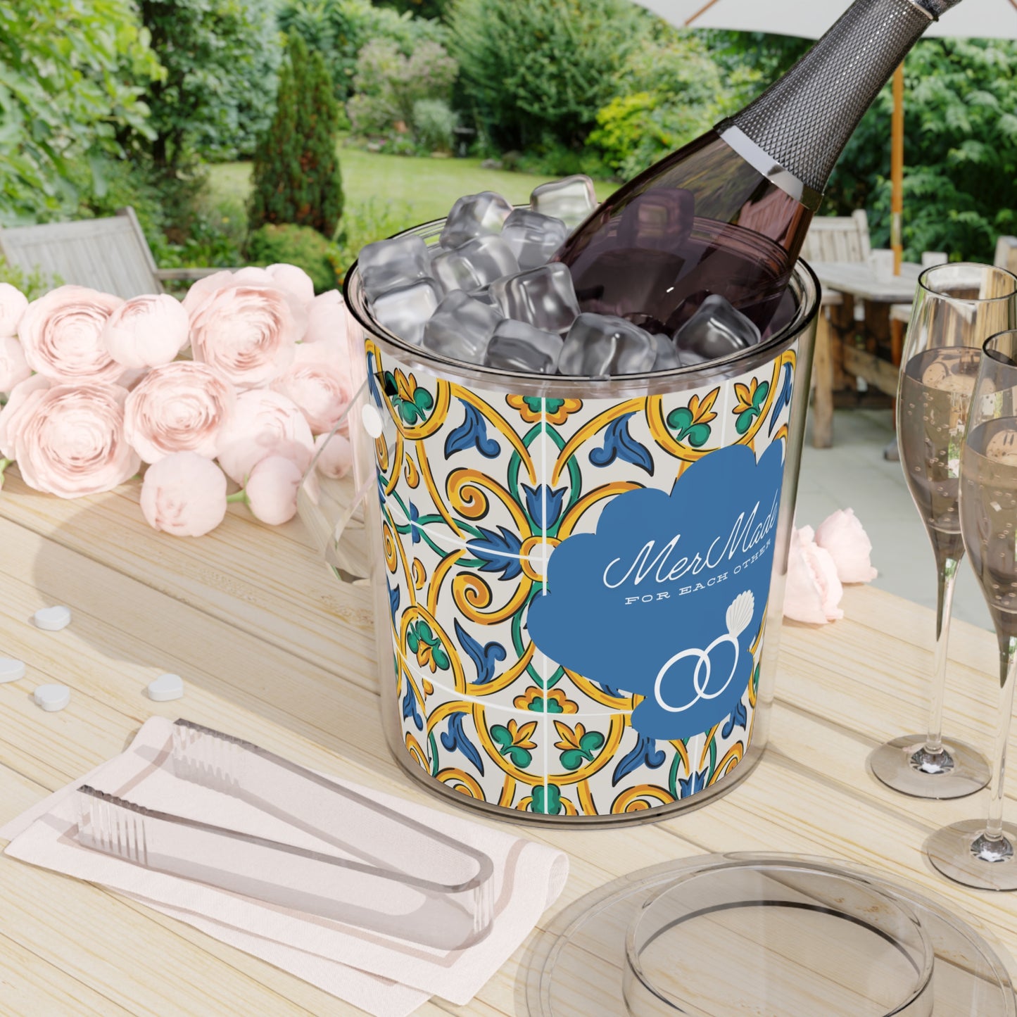 "MerMade For Each Other" Ice Bucket with Tongs (Verona Tile)