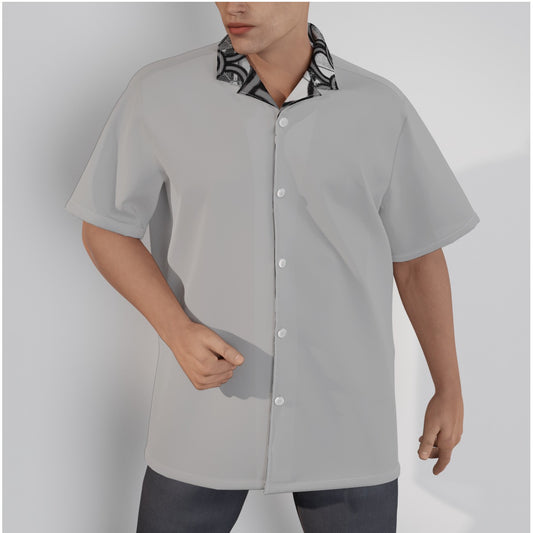 Brooklynite Trim Men's Hawaiian Shirt (Light Gray)