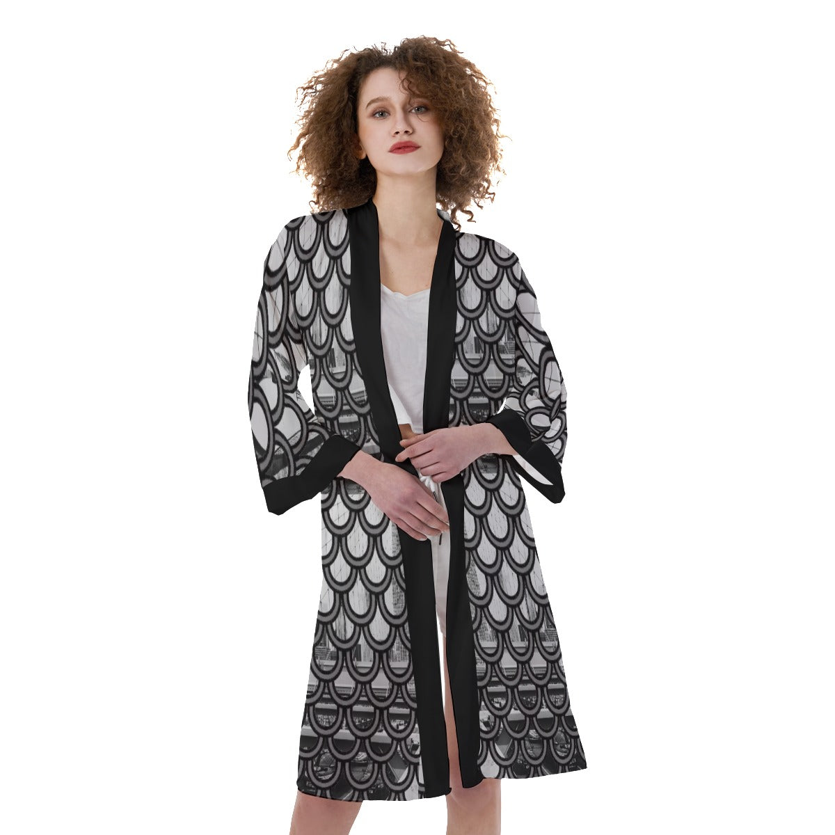 Brooklynite Satin Kimono Robe - Black Trim